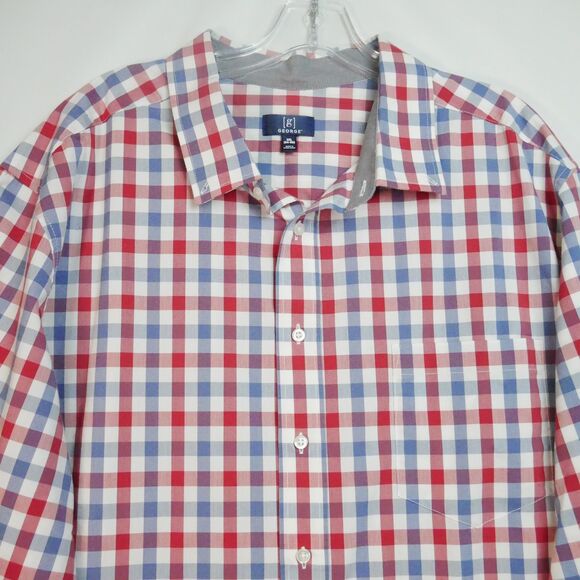 George Men’s Shirt Size 3XL Button Down Long Sleeve Classic Fit Plaid Shirt - Picture 2 of 12